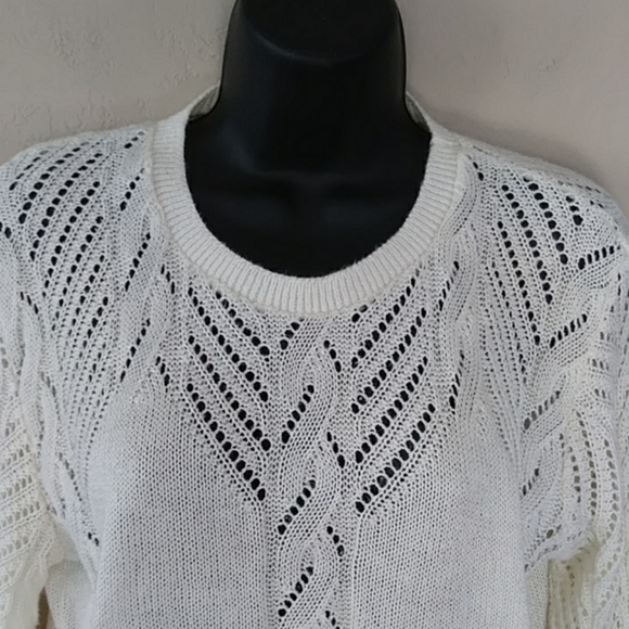 Long Sleeve Cream Sweater with Cable Design - Picture 2 of 6